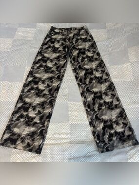Fashion Nova Black and Cream Marble Wide Leg Jeans